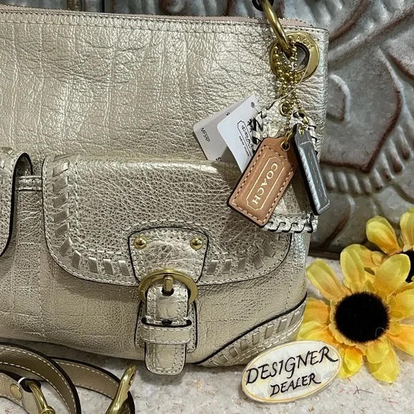 COACH Poppy Metallic Leather Whipstitch Hippie 19014 NWT + Wristlet RARE! - Picture 4 of 13